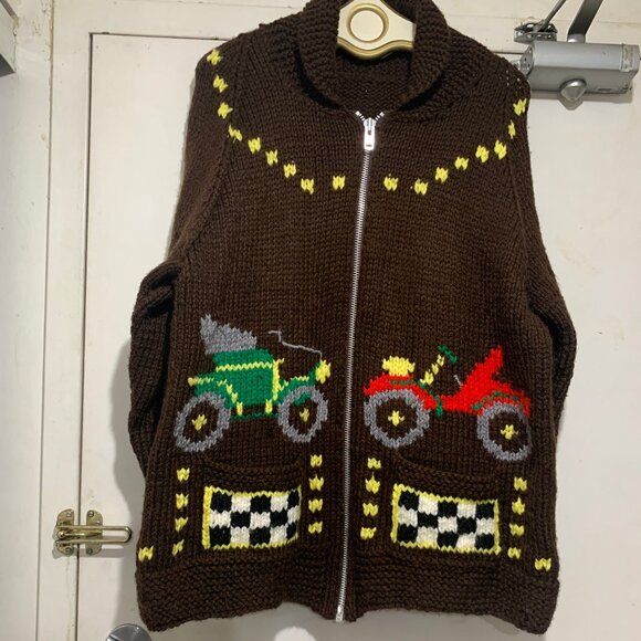 HAND KNITTED GRAPHIC SWEATER CARDIGANS SIZE XL - Picture 7 of 9